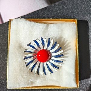 Vintage Avon Rare Find Starburst Enamel Flower 1970, Red White & Blue 1 3/4